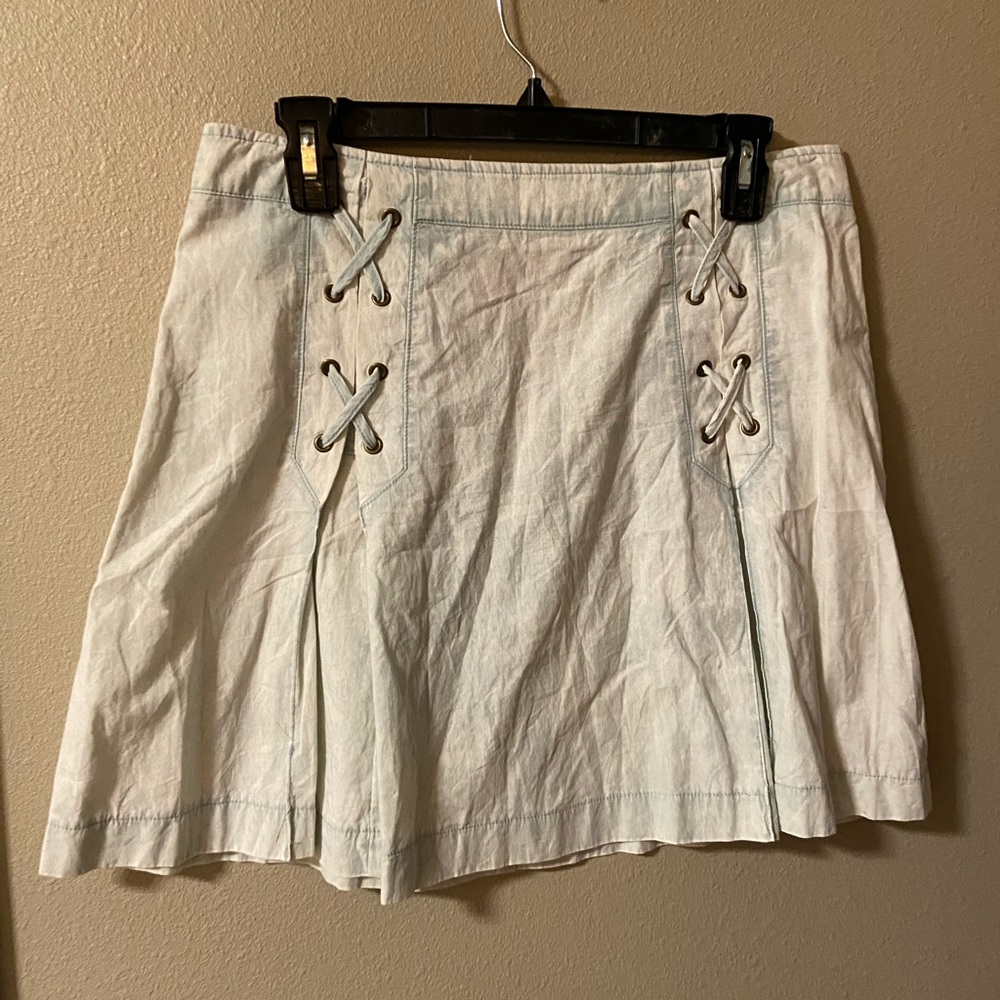 Lace up jean skirt